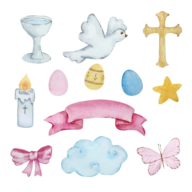 Watercolor easter set baby angels for spring design