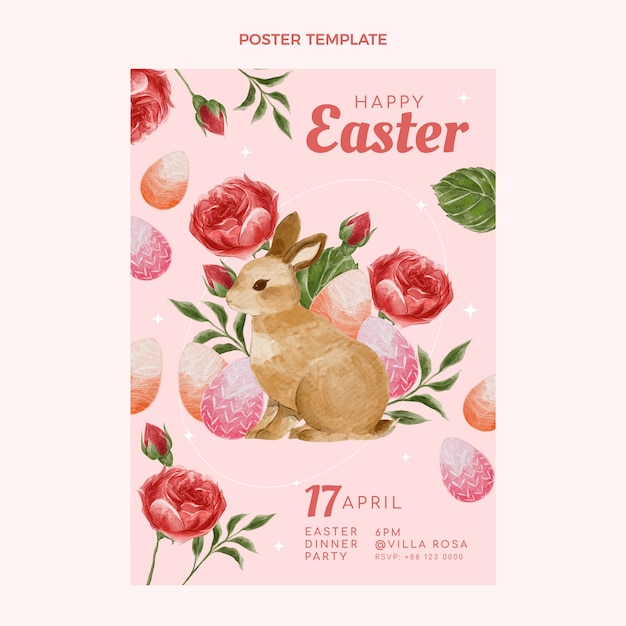 Watercolor easter vertical poster template