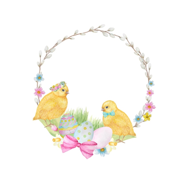 Watercolor easter wreath, isolated