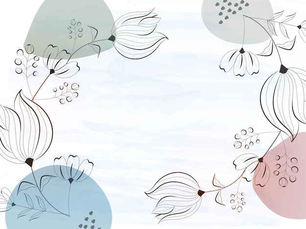 Watercolor Effect Background Decorated With Line Art Floral.