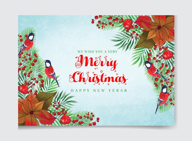 Watercolor elegant christmas wreath with red flower and decorations background