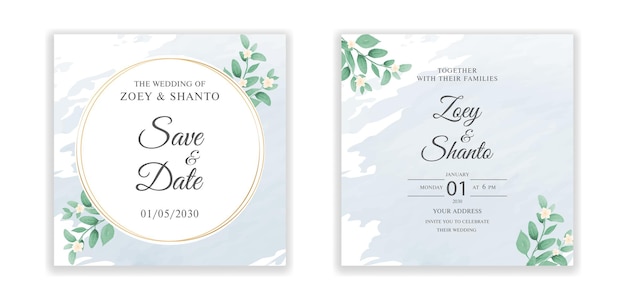 Watercolor elegant round shape design wedding invitation card template