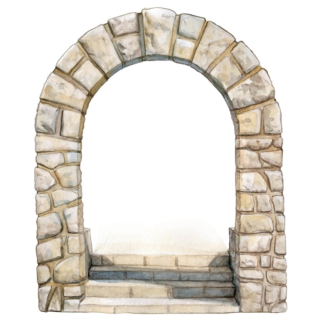 Vector watercolor elegant stone arch hand drawn