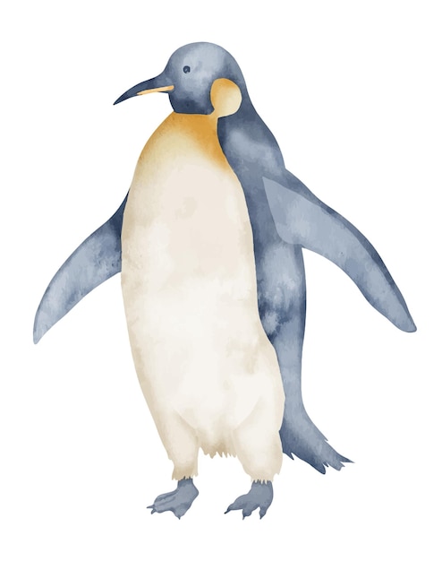 Watercolor Emperor Penguins Hand drawn illustration isolated on white background Drawing of Antarctic animal in pastel colors Sketch of polar bird Sketch for logo or icon North character