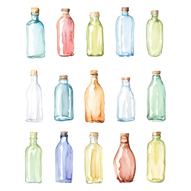 Vector watercolor empty glass bottle isolated hand drawn painting vector illustration