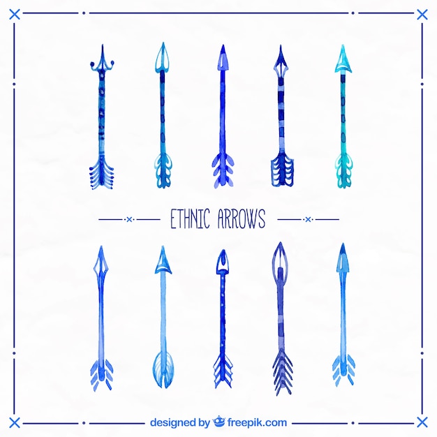 Watercolor ethnic arrows in blue tones