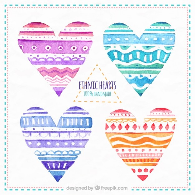 Watercolor ethnic hearts