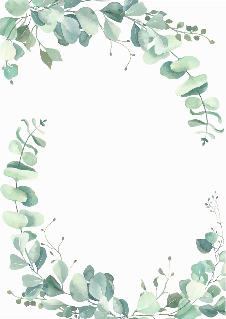 Watercolor eucalyptus leaves frame.