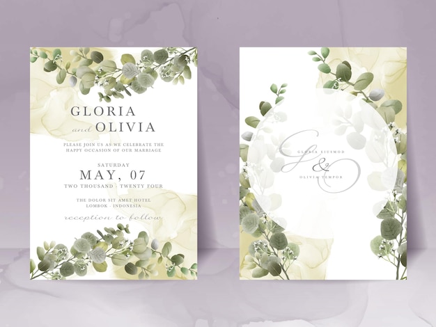 watercolor eucalyptus wedding invitation card template