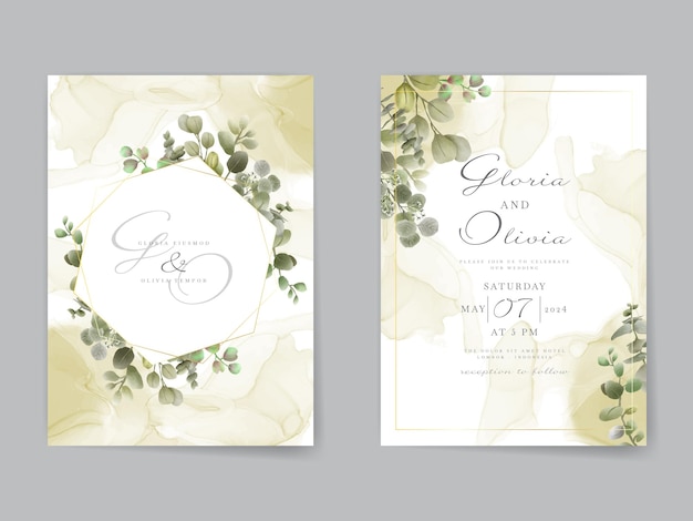 watercolor eucalyptus wedding invitation card template