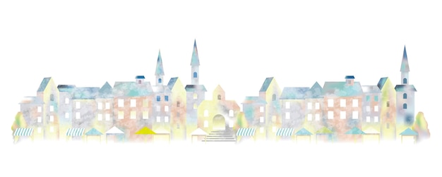 Watercolor European Townscape Isolated On A White Background. Vector Illustration.