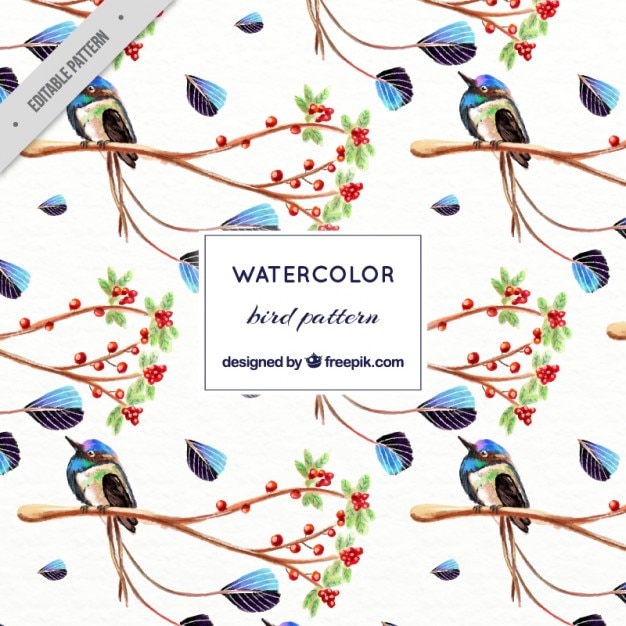 Watercolor exotic and cute bird pattern