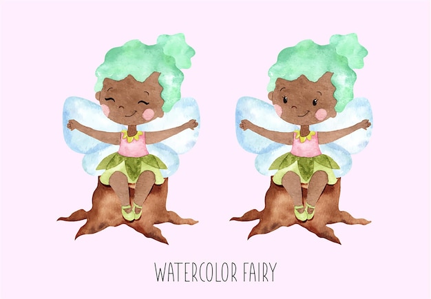 Vector watercolor fairies set