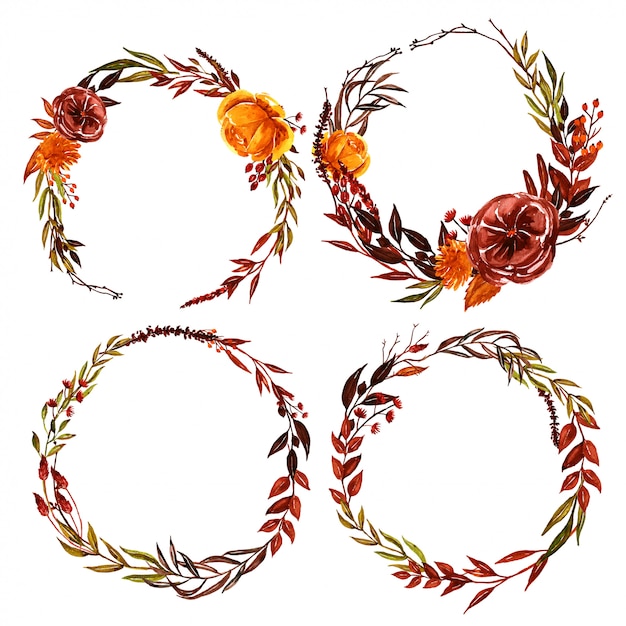 Vector watercolor fall floral floral and leaf wreath