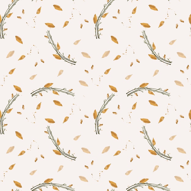 Watercolor fall leaves and branch seamless pattern