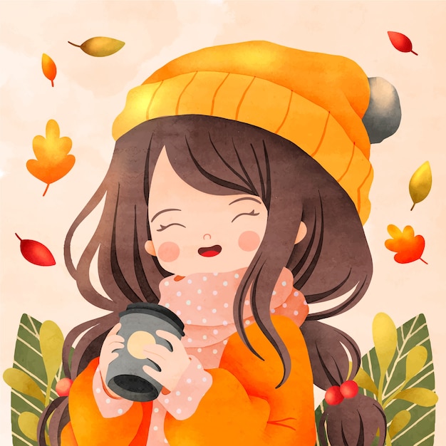 Watercolor fall season illustration