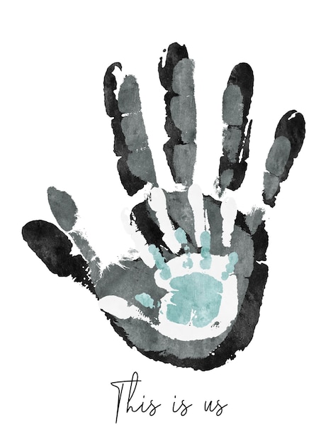 Watercolor family handprints illustration Family handprints of four people mom dad and childrens bo