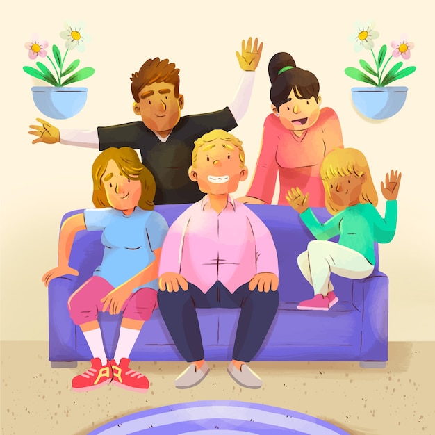 Vector watercolor family reunion illustration