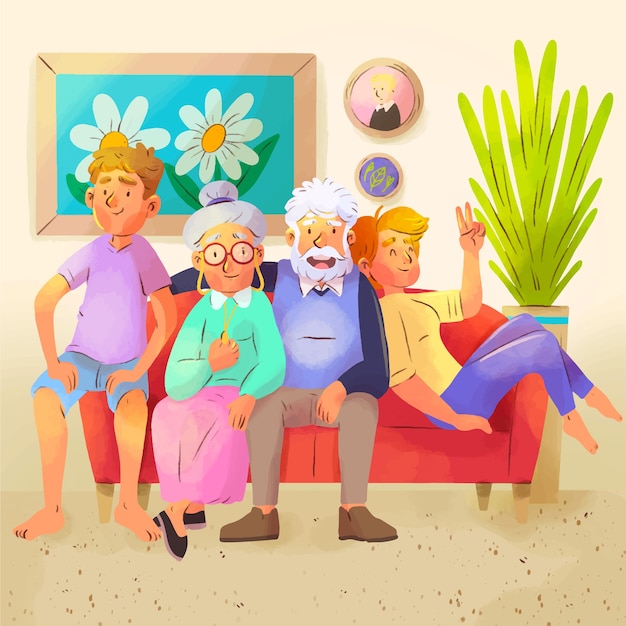 Vector watercolor family reunion illustration