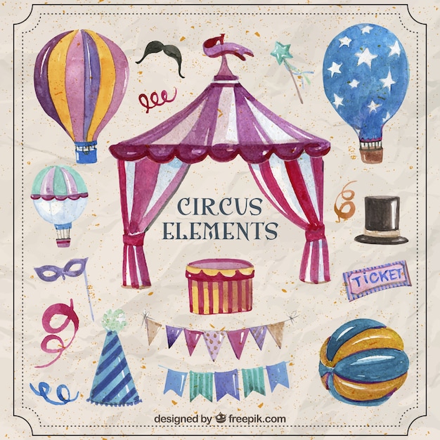 Watercolor fantastic circus elements