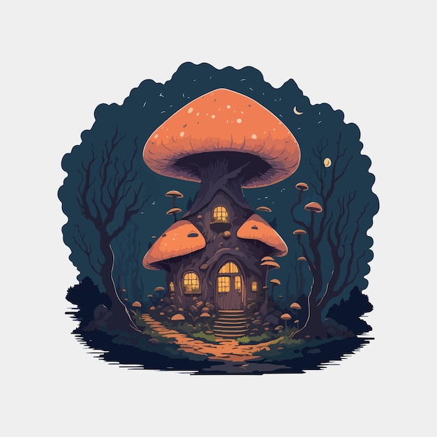 Watercolor Fantasy Mushrooms vector illustration