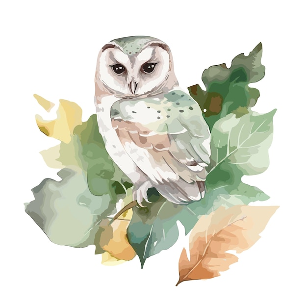 watercolor fantasy owl illustration bird character