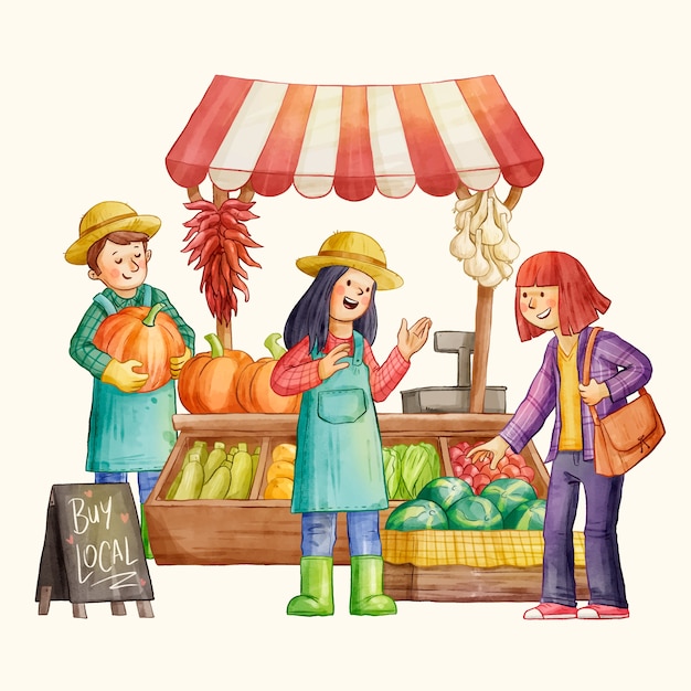 Watercolor farmers market illustration