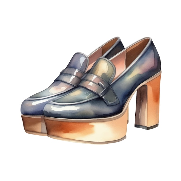 Watercolor fashion platform heels shoes illustration