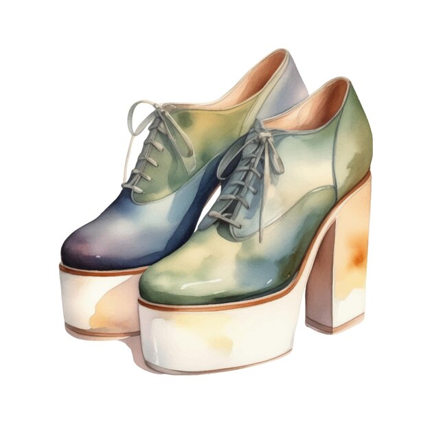 Watercolor fashion platform heels shoes illustration