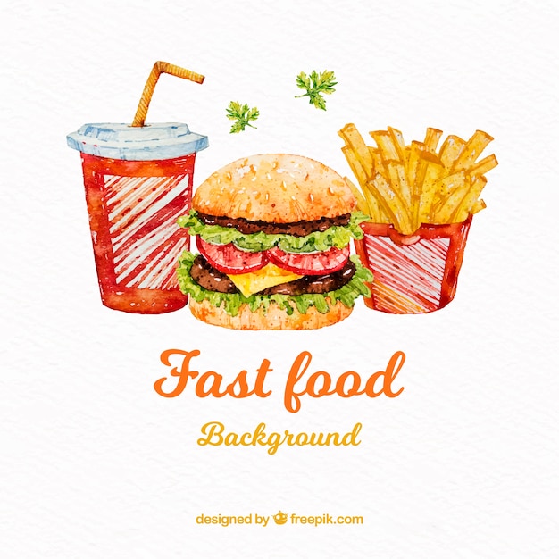 Vector watercolor fast food background