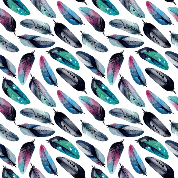 Vector watercolor feather seamless pattern