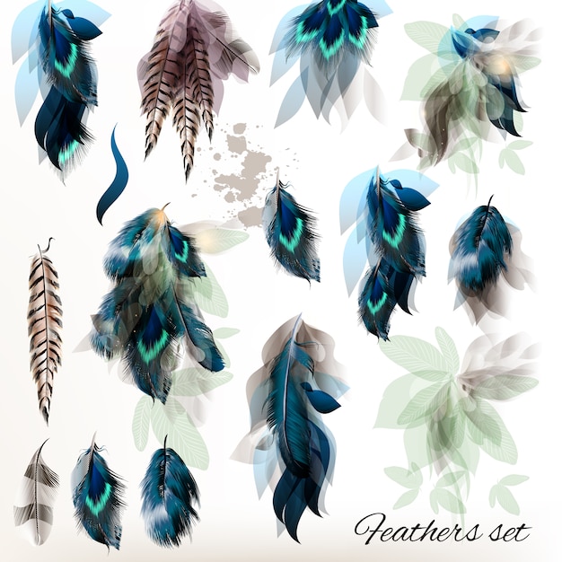 Watercolor feathers pack