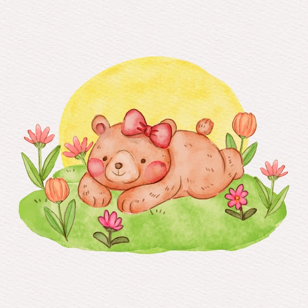 Vector watercolor female bear illustration