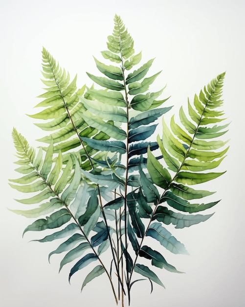 Vector watercolor fern on white background minimalist poster