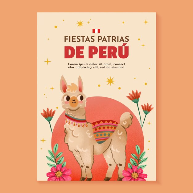 Watercolor fiestas patrias de peru greeting card template