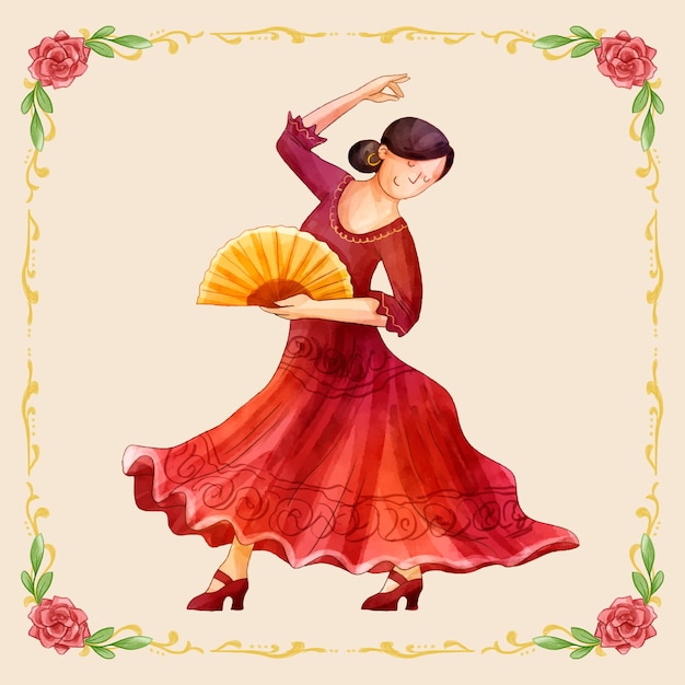 Vector watercolor flamenco woman illustration