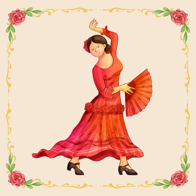 Vector watercolor flamenco woman illustration