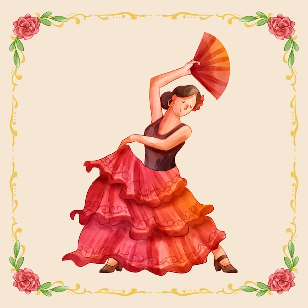 Vector watercolor flamenco woman illustration