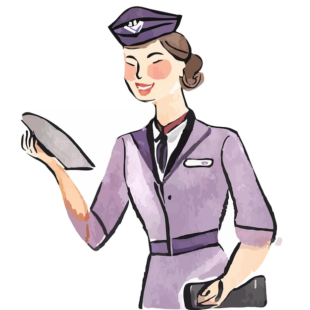 watercolor of a flight attendant character