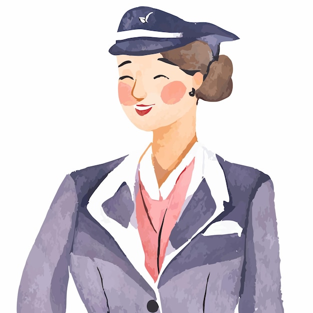 watercolor of a flight attendant character
