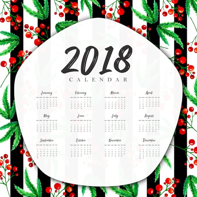 Watercolor floral 2018 new year annual calendar with black stripes