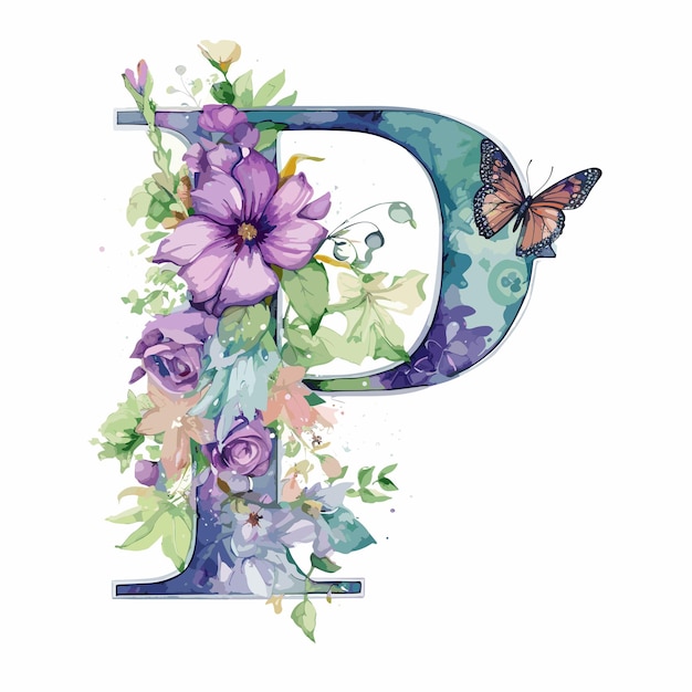 Vector watercolor floral alphabet tropical flowers illustration realistic floral alphabet