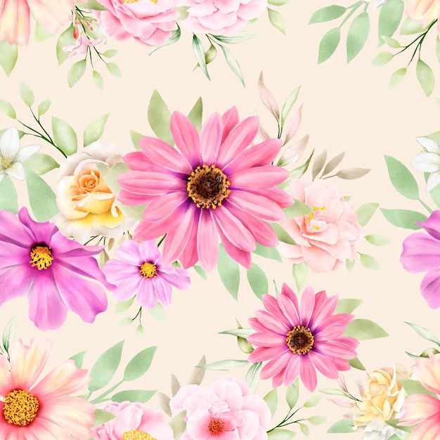 수채화 꽃과 잎 원활한 패턴