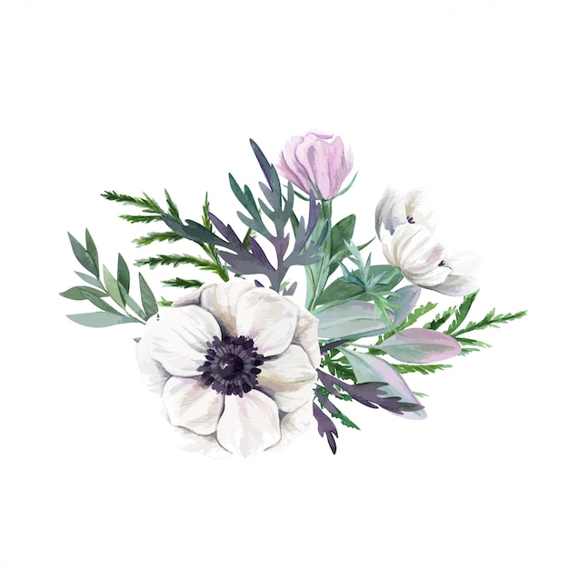 Watercolor floral arrangement, hand drawn