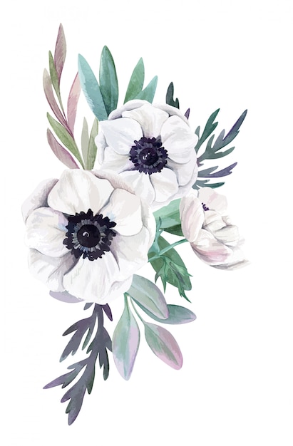 Watercolor floral arrangement, hand drawn