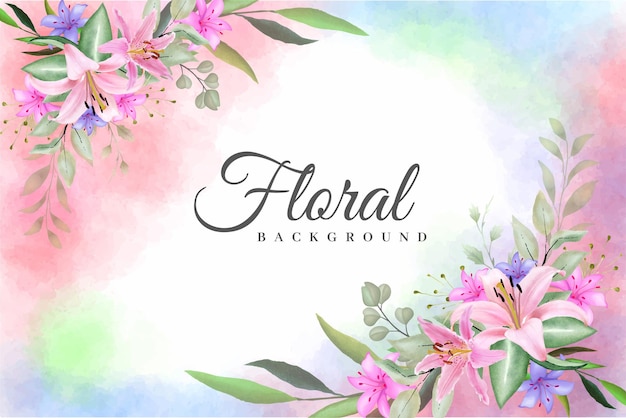 Watercolor Floral Background with Beautiful Floral Leaves