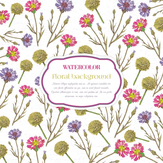 Watercolor floral background with frame