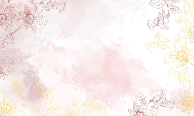 Vector 金色の手描きの花と水彩花の背景