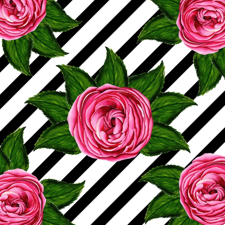 Vector watercolor floral background with stripes