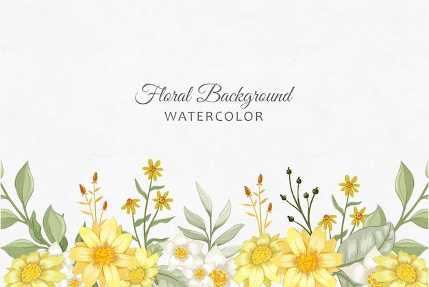 Vector watercolor floral background with yellow flowers and leaves